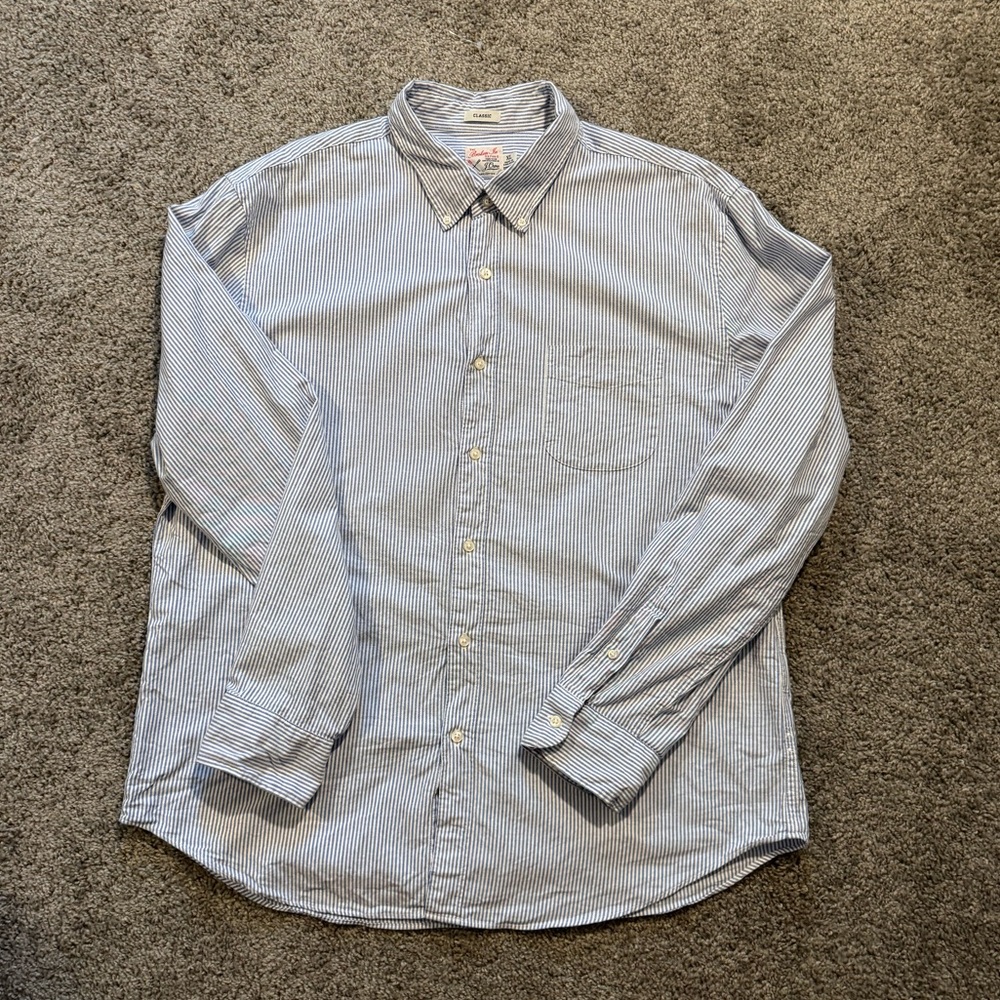 J.Crew Broken In Oxford Blue & White Stripe Shirt